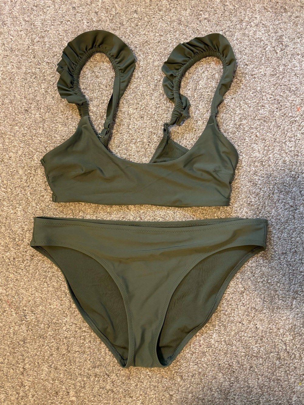 aerie Olive Green Ruffled Strap Bikini Set